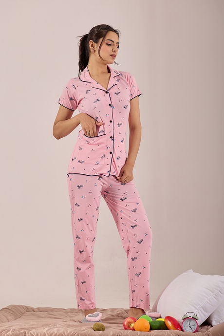 Sweet Moon Knit Cotton Pyjama Set - Pastel Pink  — image 4